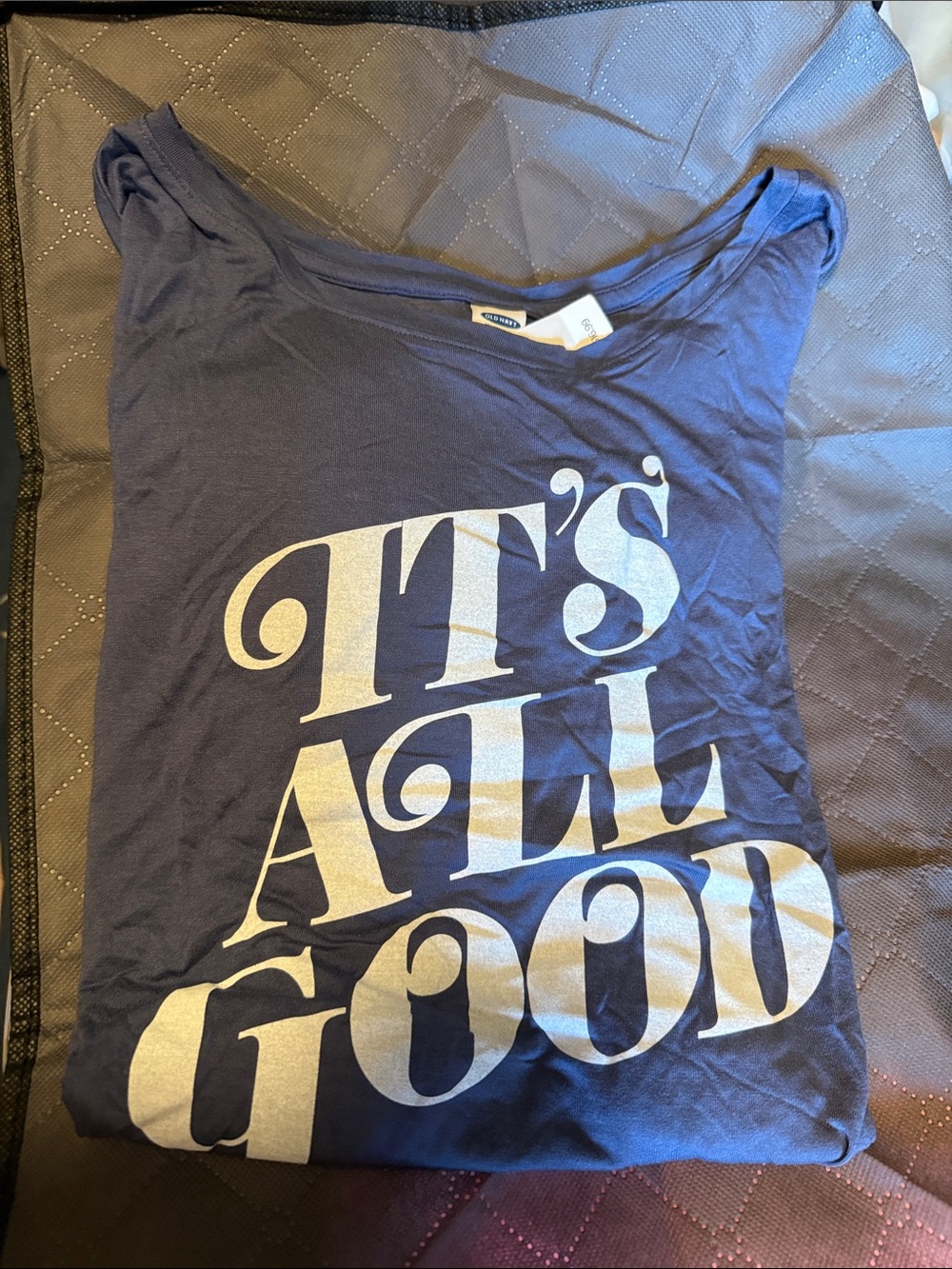 Old Navy Navy Blue Short Sleeve Tee with White Graphic "It's All Good"